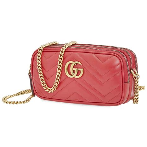 gucci ladies gg marmont mini chain bag in red|gucci small bag with chain.